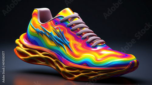 Side view of Colorful shoes running Isolated on black background.