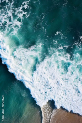 Close-up of the blue sea and white waves, overhead shot