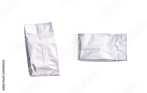 Two aluminium packaging foil bags isolated on transparent Background, Png file