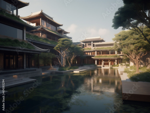 Super luxurious large villa, landscape courtyard design © lichaoshu