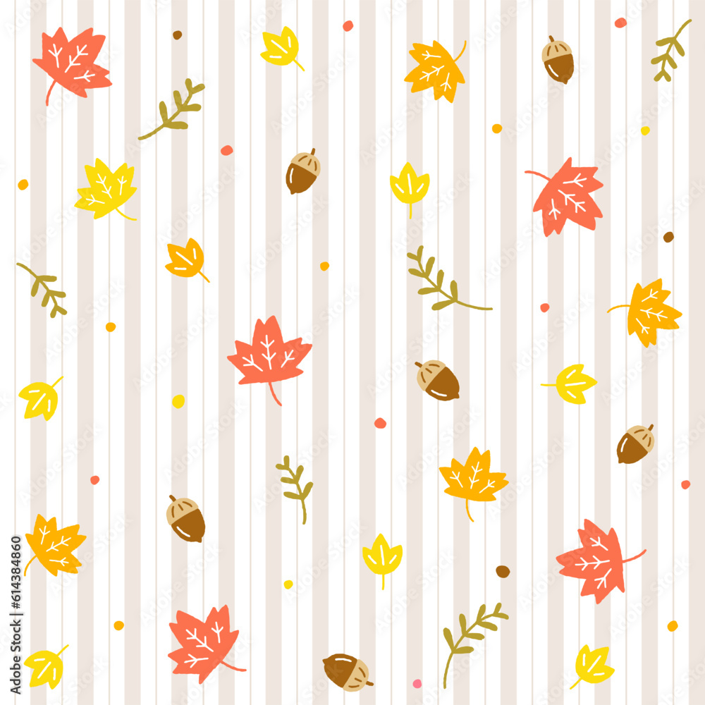 Cute Doodle Fall Autumn Ditsy Acorn Oak Dry Leaf Red Maple Leaf Branch Confetti Sprinkle Cartoon Color Orange Yellow Red Beige Brown Vertical Stripe Stripes Seamless Pattern Spring Summer Background Cute Doodle Fall Autumn Ditsy Acorn Oak Dry Leaf Red Maple Leaf Branch Confetti Sprinkle Cartoon Color Orange Yellow Red Beige Brown Vertical Stripe Stripes Seamless Pattern Spring Summer Background