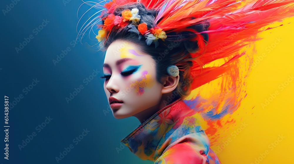 Fototapeta premium An illustration of a fashion portrait combined with abstract art., AI Generated.