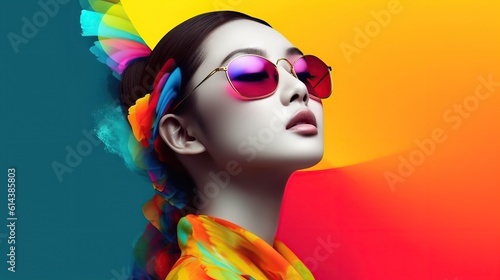 An illustration of a fashion portrait  combined with abstract art., AI Generated.