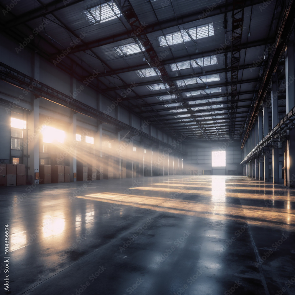 Large warehouse interior, empty