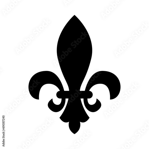 Black icon of heraldic lily flower (fleur de lis) isolated on transparent background. Vector illustration