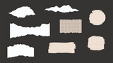 Set of torn paper pieces. Vector illustration. Isolated on black background.
