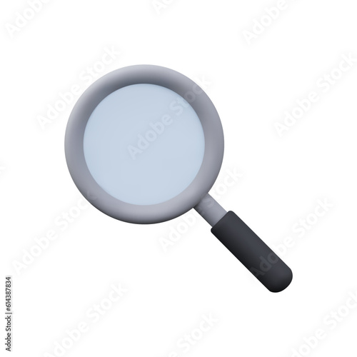 Magnifier. Magnifying glass. Discovery, research, search, analysis concept. 3d vector render icon.