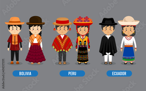 Set of European People Wearing Traditional Outfit