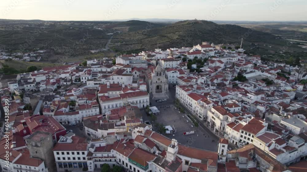 Praca da Republica, town of Elvas in Portugal, wide forward aerial Praca da Republica, town of Elvas in Portugal, wide forward aerial