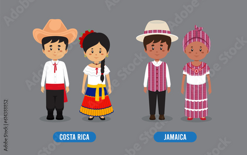 Set of European People Wearing Traditional Outfit