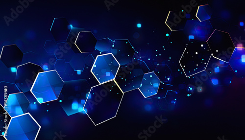 digital technology with hexagonal shapes, Generative ai,