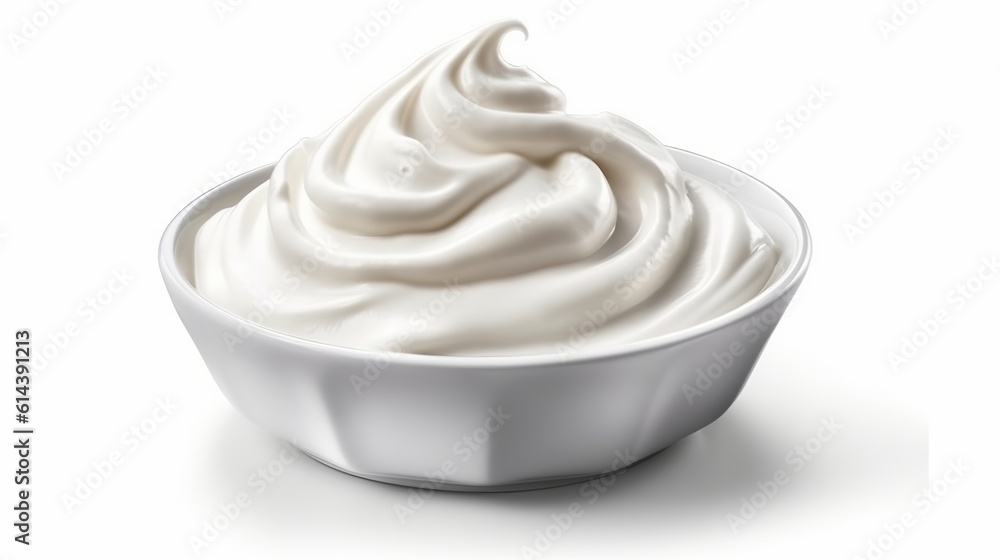 Sour cream, yogurt isolated on white background. Generative Ai Sour cream, yogurt isolated on white background. Generative Ai