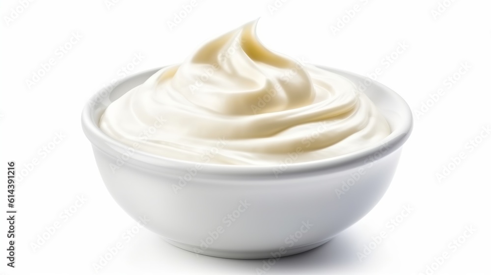 Sour cream, yogurt isolated on white background. Generative Ai Sour cream, yogurt isolated on white background. Generative Ai