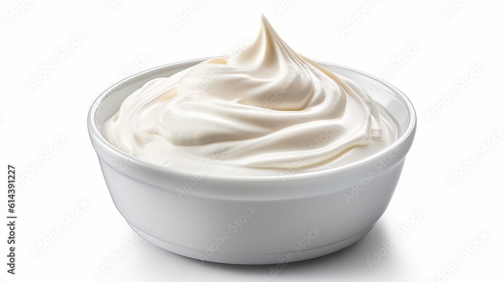 Sour cream, yogurt isolated on white background. Generative Ai Sour cream, yogurt isolated on white background. Generative Ai