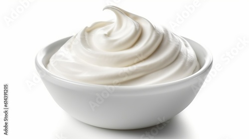 Sour cream, yogurt isolated on white background. Generative Ai