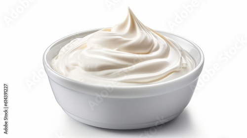 Sour cream, yogurt isolated on white background. Generative Ai