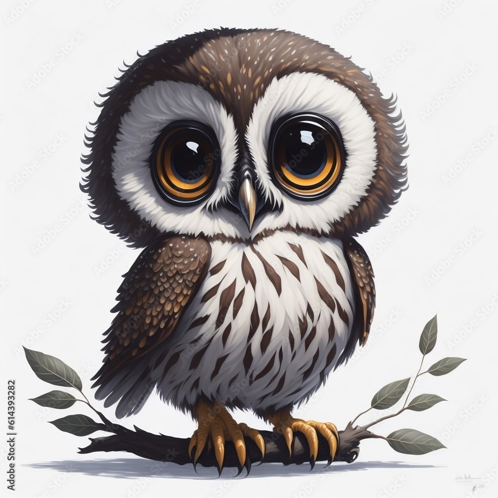 Fototapeta premium kawaii style full body shot of a dark brown baby Owl