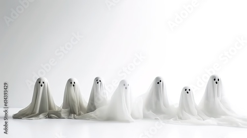Halloween ghost Decoration with white background and copy space ai generated
