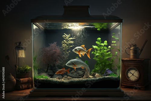 Aquarium with goldfish in the water