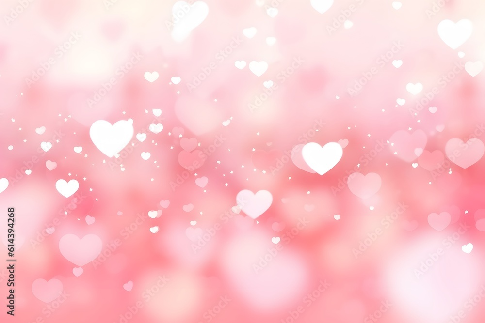 Abstract Pink background with heart shape bokeh. White pink blur lights. wallpaper Valentine day. generative ai