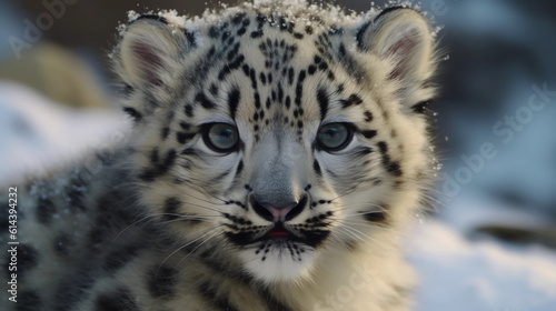 Snow leopard cub baby. Generative AI