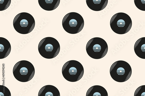 Vinyl record seamless pattern in Retro style isolated on light background. Wallpaper and bed linen print. Vector illustration. Design print for t-shirt.