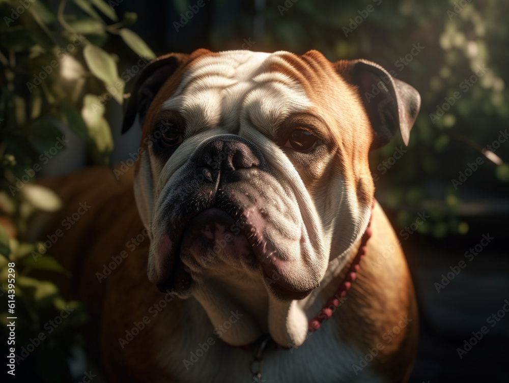 closeup on a dog of the bulldog breed, Generative AI