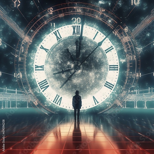 Space and time concept giant clock