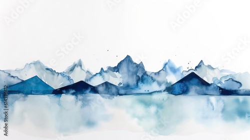 panorama of the mountains in winter,super minimal watercolor on white background paper of snow 