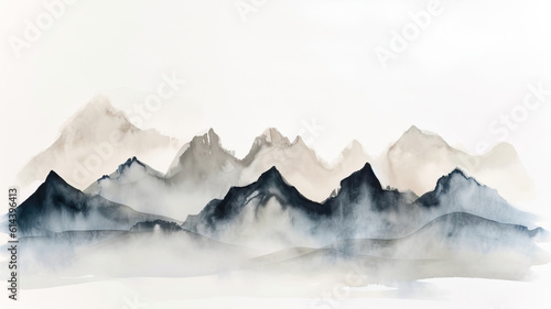 panorama of the mountains in winter,super minimal watercolor on white background paper of snow  © Moon