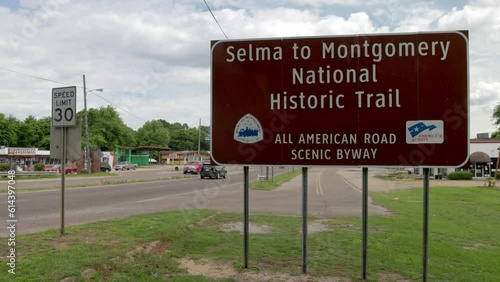 Selma to Montgomery National Historical Trail sign in Selma, Alabama with stable video. photo