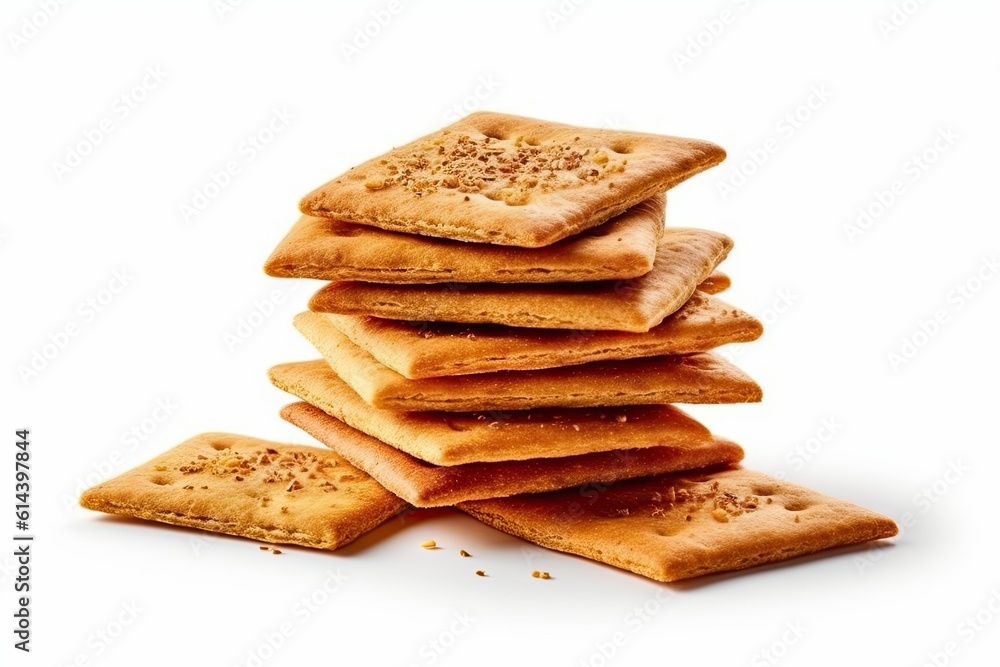 Stack Of Crispy Crackers Snack Pile On White Background Stack Of Crispy Crackers Snack Pile On White Background