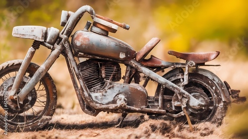 Old toy motorcycle image with vintage style art illustration, generative Ai art