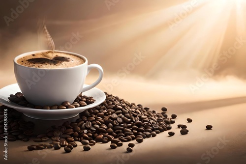 cup of coffee with coffeebean art illustrarion, generative Ai art