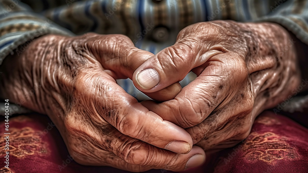 Fototapeta premium Elderly man's hands, concept of longevity, poverty and memories, for postcards and magazine articles