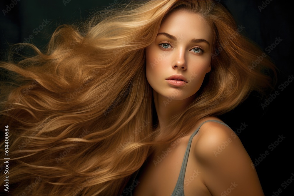 Beautiful Hair. Girl With Healthy Wavy Long Blonde Hair. Portrait Happy Woman With Beauty Face, Makeup And Perfect Curls. Volume, Hairstyle, Hairdressing Concept. created with generative ai Beautiful Hair. Girl With Healthy Wavy Long Blonde Hair. Portrait Happy Woman With Beauty Face, Makeup And Perfect Curls. Volume, Hairstyle, Hairdressing Concept. created with generative ai