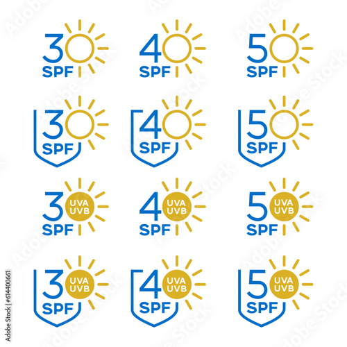 The variation of spf icons sets such as spf 30, spf 40, and spf 50