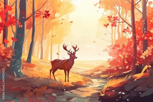 beautiful deer in colorful autumn forest