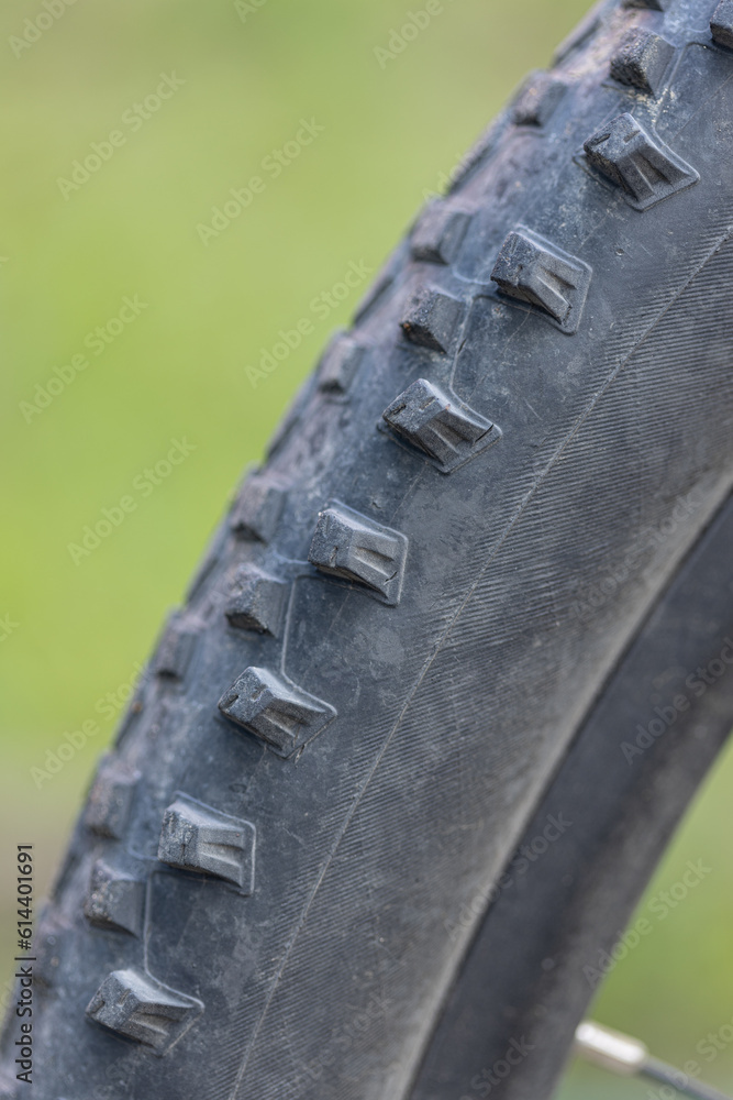 Mountain Bike closeup of wheel with blurred background