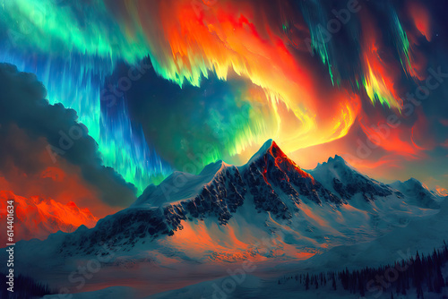 Snow mountains and aurora ,world in the night © Moon
