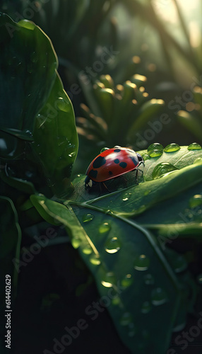 ladybug on a leaf,The ladybug hides under the leaves 