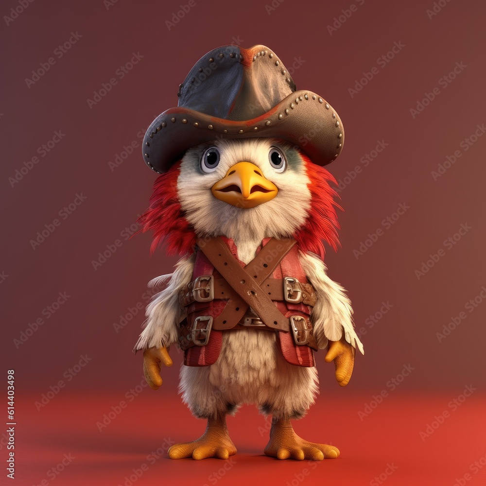 cute chicken wearing pirate clothes.Generative Ai