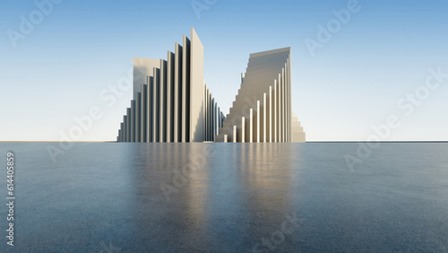 3d render of abstract futuristic architecture with empty concrete floor.