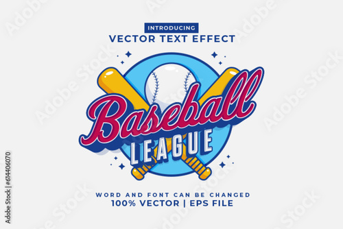 Editable text effect Baseball League Logo 3d Cartoon template style premium vector