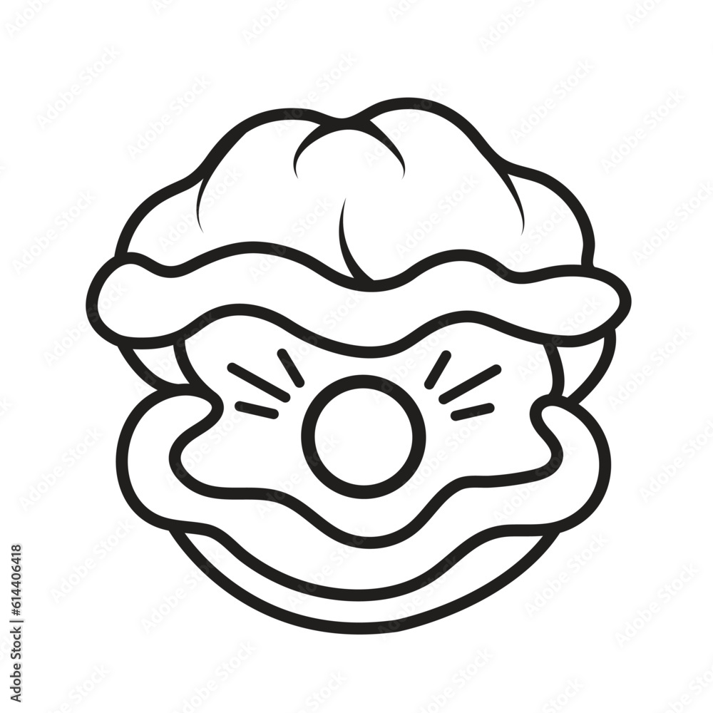 Sea shell with pearl vector icon outline isolated on square white background. Simple flat sea marine animal creatures outlined cartoon drawing. Sea shell with pearl vector icon outline isolated on square white background. Simple flat sea marine animal creatures outlined cartoon drawing.
