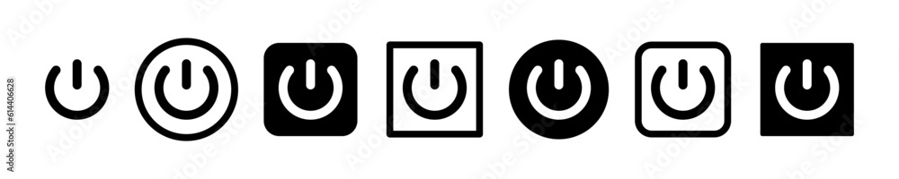Set of power buttons vector icons. Power off and on. Shutdown black signs. Vector 10 EPS. Set of power buttons vector icons. Power off and on. Shutdown black signs. Vector 10 EPS.
