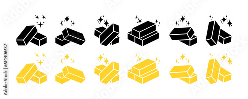 Set of gold bars vector icons. Golden shiny ingot. Gold bullion. Precious metal. Vector 10 Eps.