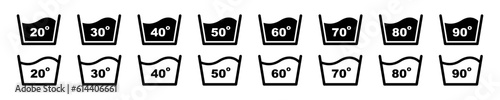 Set of temperature wash vector icons. Washing clothing from 20 to 90 degree celsius. Instruction to washing. Vector 10 Eps.