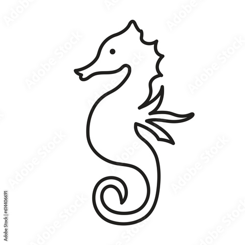 Sea horse vector icon outline isolated on square white background. Simple flat sea marine animal creatures outlined cartoon drawing.