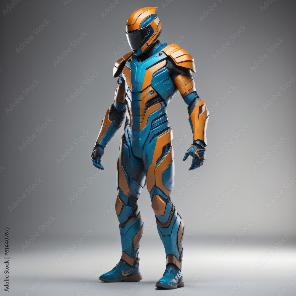 Futuristic sports player standing in a robotic armor Futuristic sports player standing in a robotic armor
